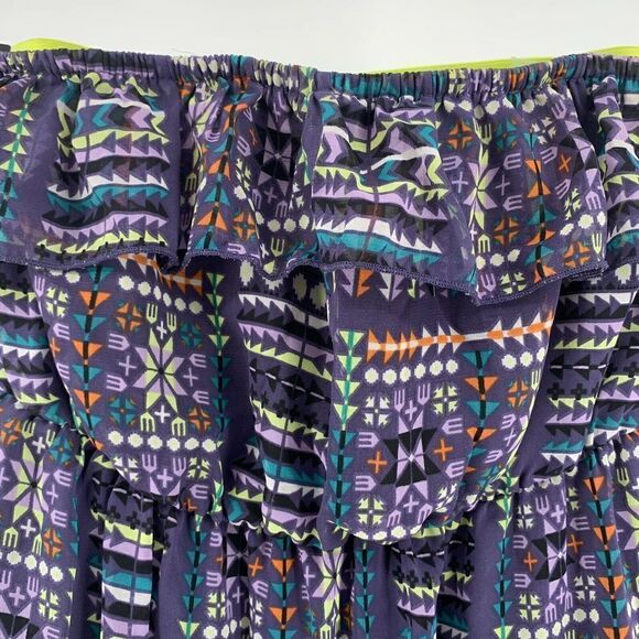 Strapless Ruffle Purple Patterned Neon Mini Dress - Picture 2 of 6